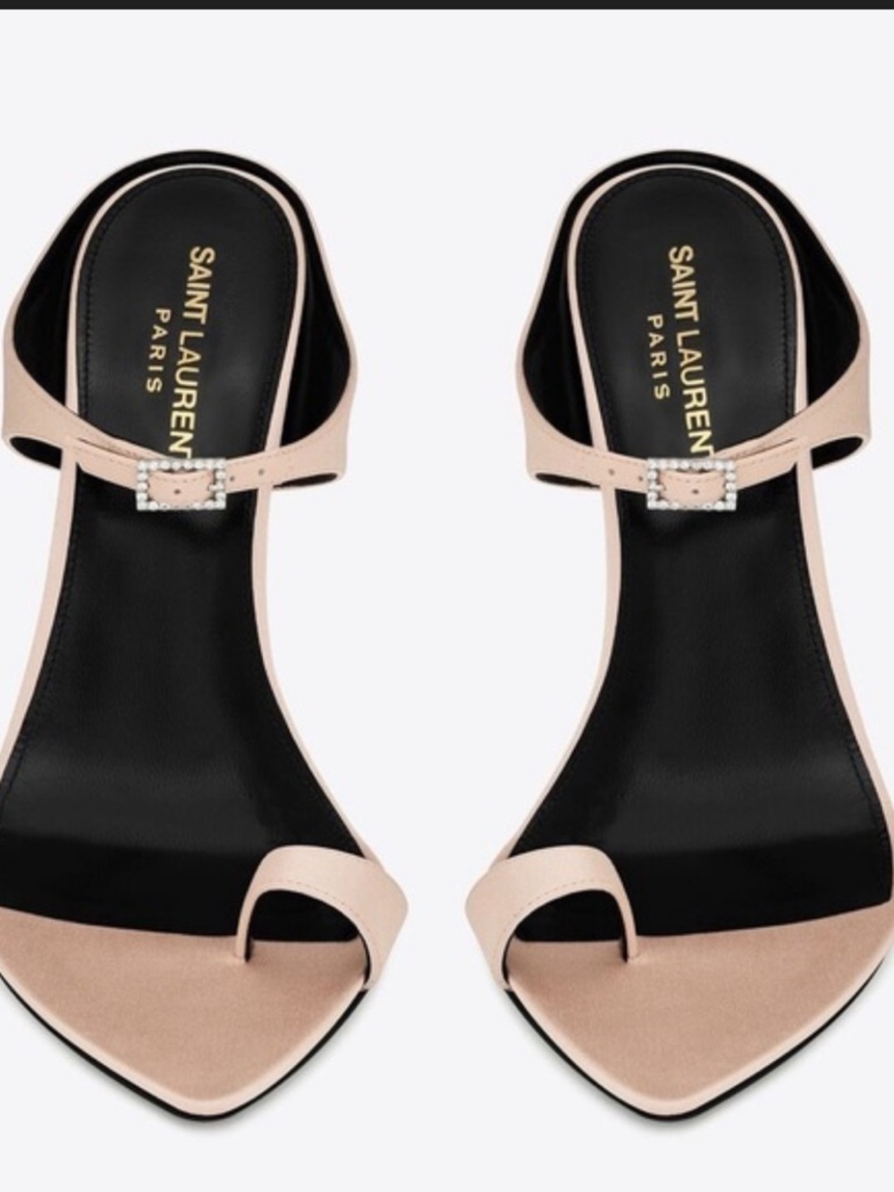 Saint Laurent Pale Pink Rhinestone-Buckle  silk sandals